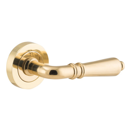 Door Lever Sarlat Round Rose Pair Polished Brass D52xP58mm

(Latch/Lock Sold Separately) in Polished Brass