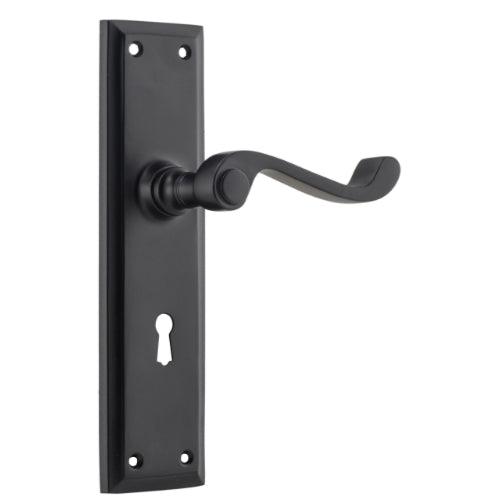 Door Lever Milton Lock Pair Matt Black H200xW50xP68mm in Matt Black