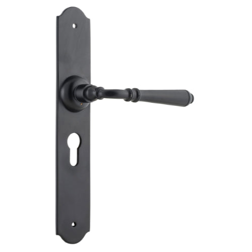 Door Lever Reims Euro Pair Matt Black H240xW40xP70mm in Matt Black