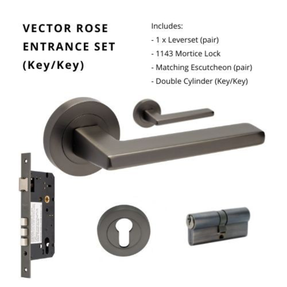 Vector Rose Entrance Set, Includes 7106, 1143, 7020 & 1147 (70mm Key/Key) in Black