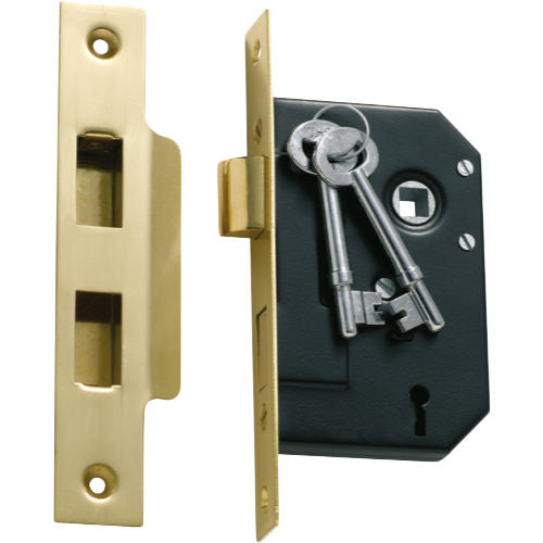 Mortice Lock 3 Lever Polished Brass CTC57mm Backset 44mm in Polished Brass