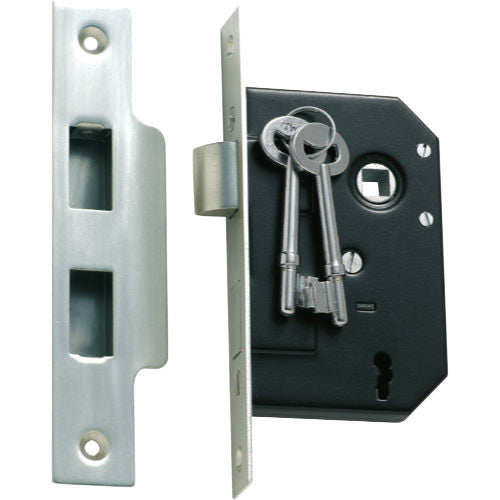 Mortice Lock 3 Lever Satin Chrome CTC57mm Backset 44mm in Satin Chrome