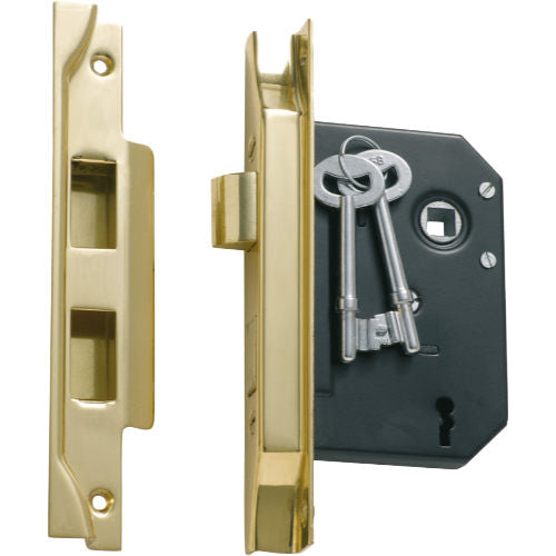 Mortice Lock 3 Lever Rebated Polished Brass CTC57mm Backset 57mm in Polished Brass