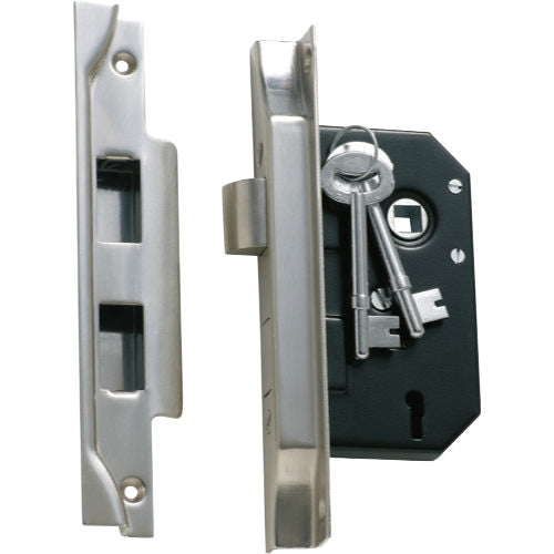 Mortice Lock 3 Lever Rebated Satin Chrome CTC57mm Backset 44mm in Satin Chrome