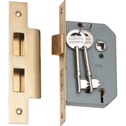 Mortice Lock 5 Lever Polished Brass CTC57mm Backset 46mm in Polished Brass