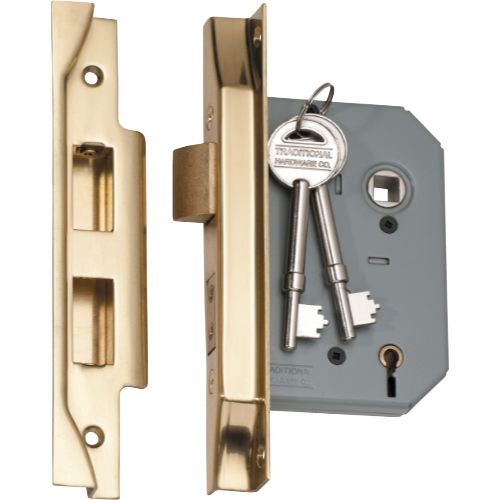 Mortice Lock 5 Lever Rebated Polished Brass CTC57mm Backset 57mm in Polished Brass