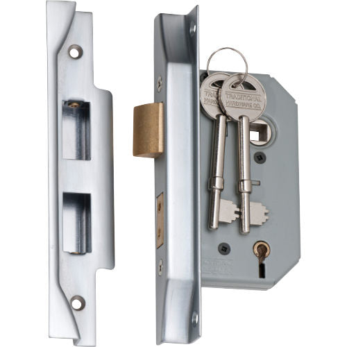 Mortice Lock 5 Lever Rebated Satin Chrome CTC57mm Backset 46mm in Satin Chrome