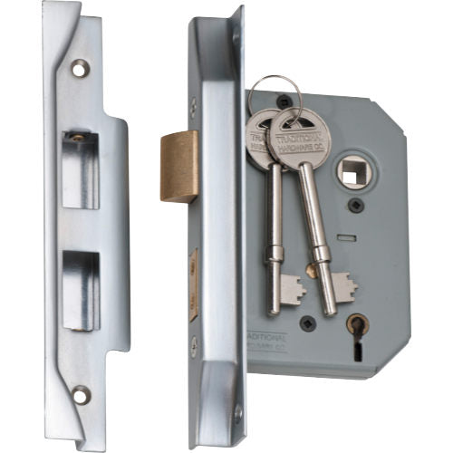 Mortice Lock 5 Lever Rebated Satin Chrome CTC57mm Backset 57mm in Satin Chrome