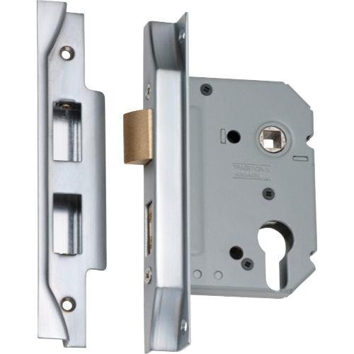 Mortice Lock Euro Rebated Satin Chrome CTC47.5mm Backset 57mm in Satin Chrome