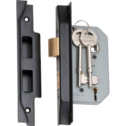 Mortice Lock 5 Lever Rebated Matt Black CTC57mm Backset 46mm in Matt Black