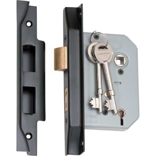 Mortice Lock 5 Lever Rebated Matt Black CTC57mm Backset 57mm in Matt Black