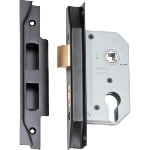 Mortice Lock Euro Rebated Matt Black CTC47.5mm Backset 46mm in Matt Black