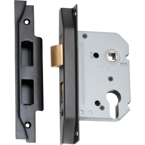 Mortice Lock Euro Rebated Matt Black CTC47.5mm Backset 57mm in Matt Black