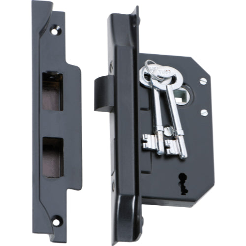 Mortice Lock 3 Lever Rebated Matt Black CTC57mm Backset 44mm in Matt Black