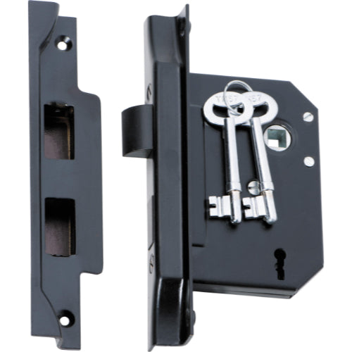 Mortice Lock 3 Lever Rebated Matt Black CTC57mm Backset 57mm in Matt Black