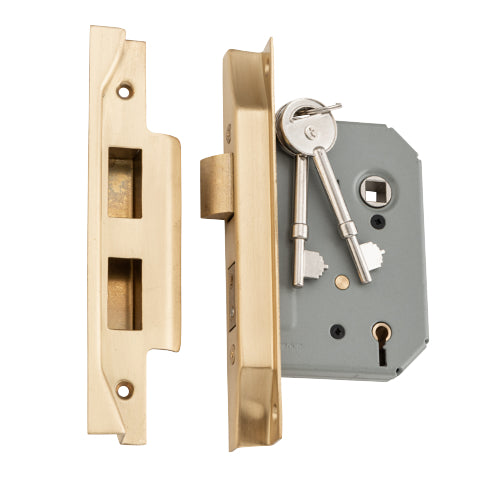 Mortice Lock 5 Lever Rebated Satin Brass CTC57mm Backset 57mm in Satin Brass