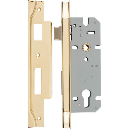 Mortice Lock Euro Rebated Polished Brass CTC85mm Backset 45mm in Polished Brass