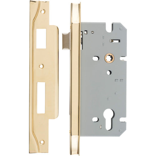 Mortice Lock Euro Rebated Polished Brass CTC85mm Backset 60mm in Polished Brass