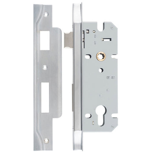 Mortice Lock Euro Rebated Brushed Chrome CTC85mm Backset 45mm in Brushed Chrome