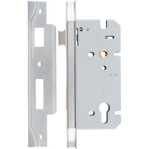 Mortice Lock Euro Rebated Brushed Chrome CTC85mm Backset 60mm in Brushed Chrome