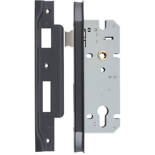 Mortice Lock Euro Rebated Matt Black CTC85mm Backset 45mm in Matt Black