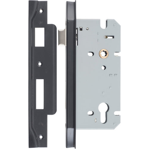 Mortice Lock Euro Rebated Matt Black CTC85mm Backset 60mm in Matt Black