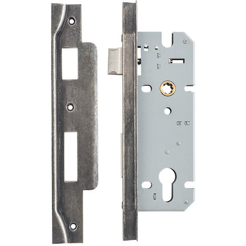 Mortice Lock Euro Rebated Distressed Nickel CTC85mm Backset 45mm in Distressed Nickel