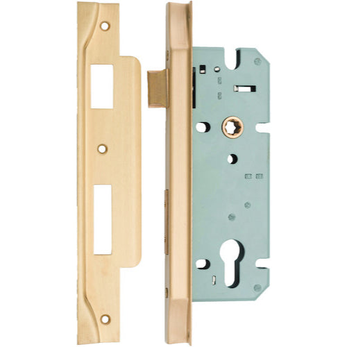 Mortice Lock Euro Rebated Brushed Brass CTC85mm Backset 45mm in Brushed Brass