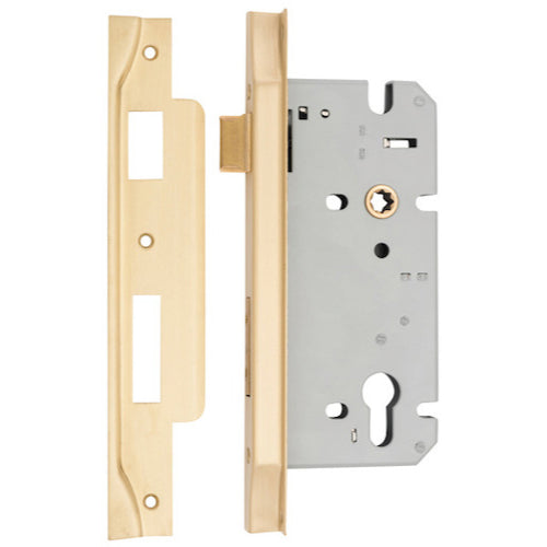 Mortice Lock Euro Rebated Brushed Brass CTC85mm Backset 60mm in Brushed Brass