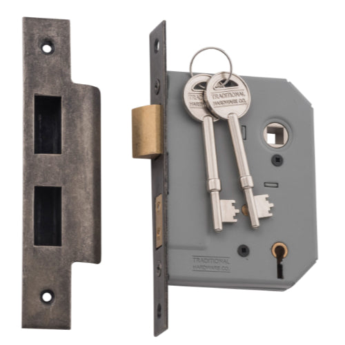 Mortice Lock 5 Lever Rumbled Nickel CTC57mm Backset 57mm in Rumbled Nickel