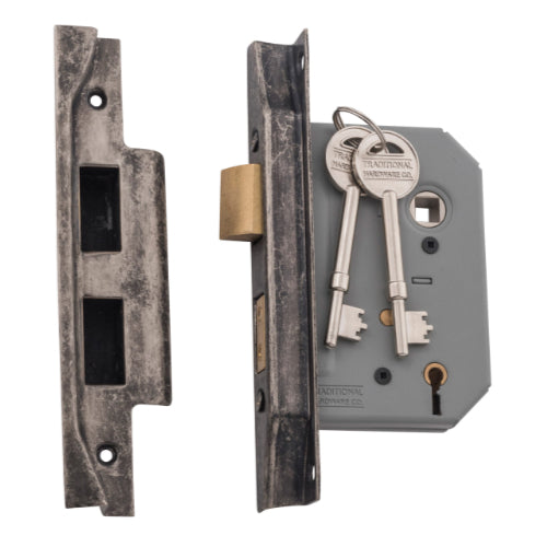 Mortice Lock 5 Lever Rebated Rumbled Nickel CTC57mm Backset 57mm in Rumbled Nickel