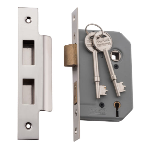 Mortice Lock 5 Lever Polished Nickel CTC57mm Backset 46mm in Polished Nickel