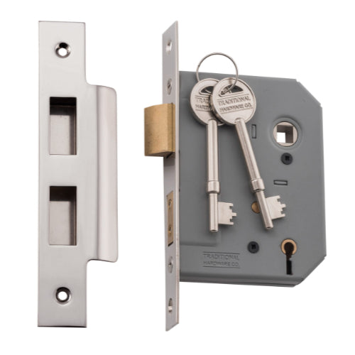 Mortice Lock 5 Lever Polished Nickel CTC57mm Backset 57mm in Polished Nickel