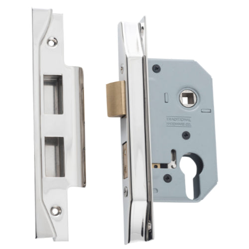 Mortice Lock Euro Rebated Polished Nickel CTC47.5mm Backset 46mm in Polished Nickel