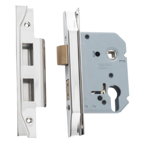 Mortice Lock Euro Rebated Polished Nickel CTC47.5mm Backset 57mm in Polished Nickel