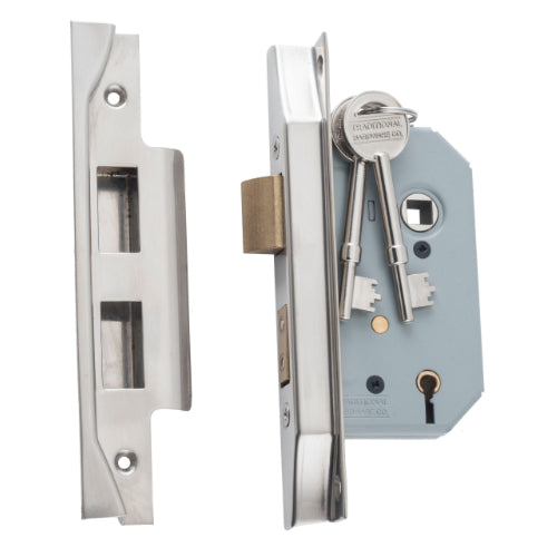 Mortice Lock 5 Lever Rebated Satin Nickel CTC57mm Backset 46mm in Satin Nickel