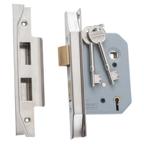 Mortice Lock 5 Lever Rebated Satin Nickel CTC57mm Backset 57mm in Satin Nickel