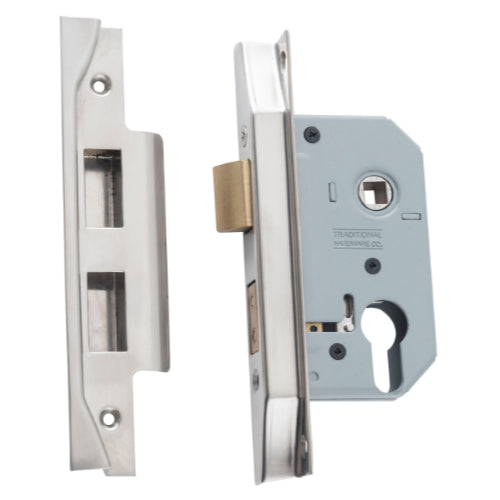 Mortice Lock Euro Rebated Satin Nickel CTC47.5mm Backset 46mm in Satin Nickel