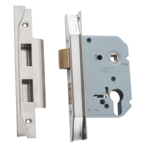 Mortice Lock Euro Rebated Satin Nickel CTC47.5mm Backset 57mm in Satin Nickel