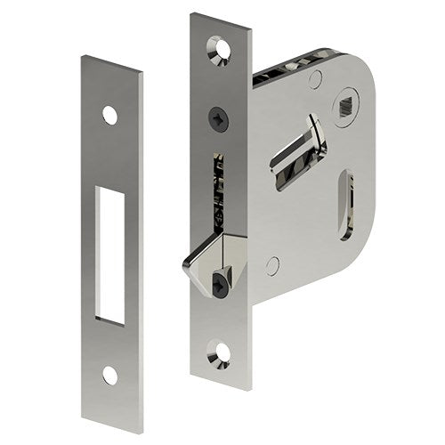 Sliding Door Privacy Latch. 46mm backset. 4.5mm Spindle in Polished Stainless