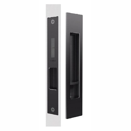 Mardeco Complete Sliding Door Privacy Set 190mm x 45mm, suits 34mm - 50mm thick doors, Backset 35mm in Matt Black