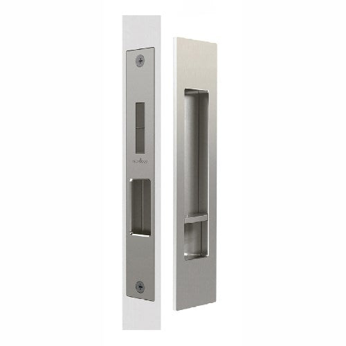 Mardeco Complete Sliding Door Privacy Set 190mm x 45mm, suits 34mm - 50mm thick doors, Backset 35mm in Satin Nickel