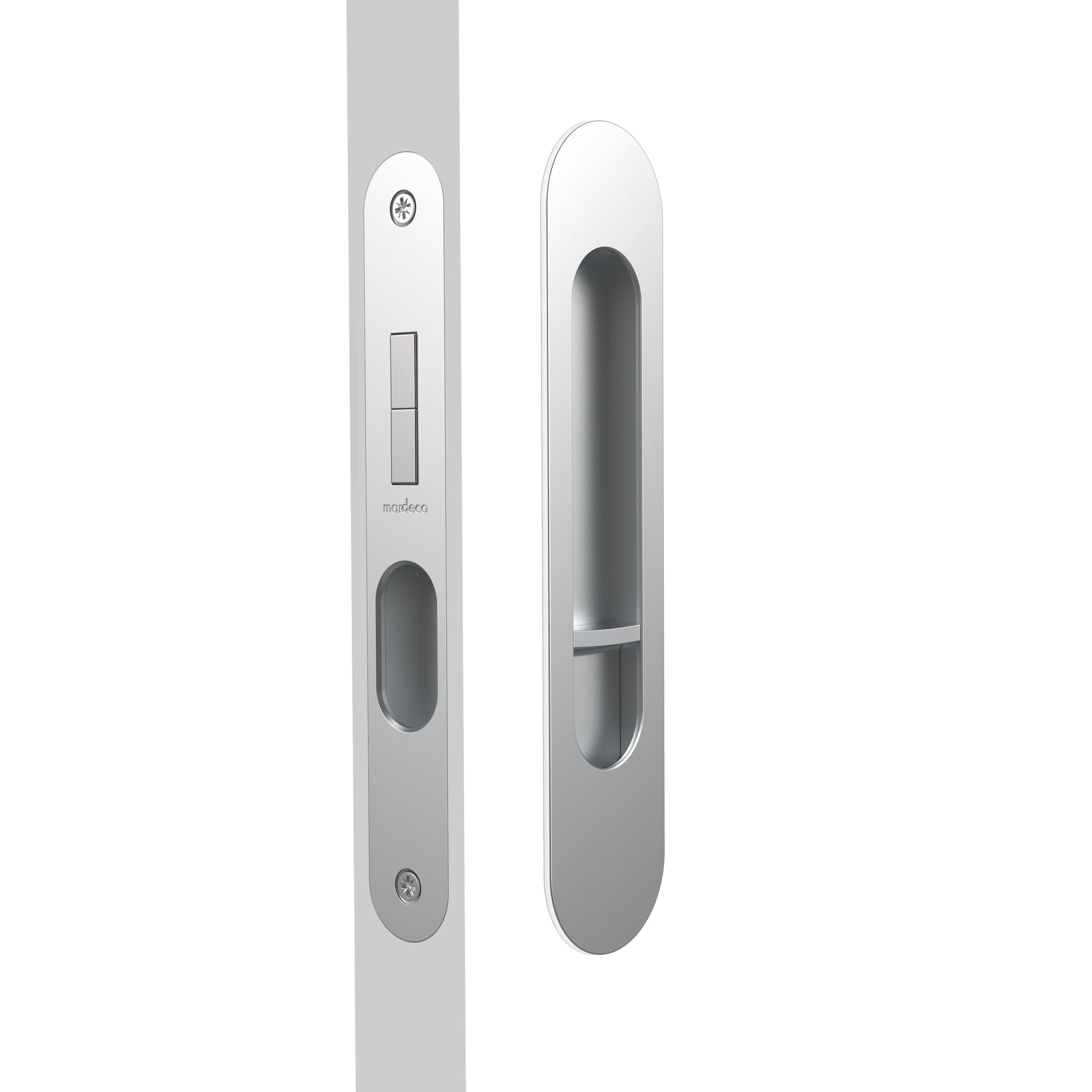 Mardeco Radius Flush Pull Privacy Set, suits 34mm - 50mm thick doors, Backset 35mm in Satin Chrome