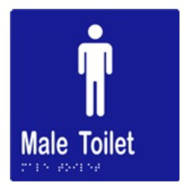 Male Toilet Sign with Braille, Laminated Vinyl 150x150 Blue Over White in Blue