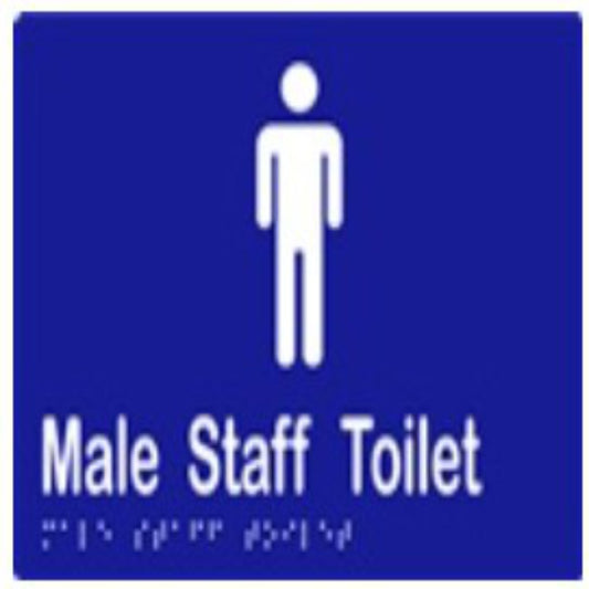 Male Staff Toilet Sign with Braille, Laminated Vinyl 200x150 Blue Over White in Blue