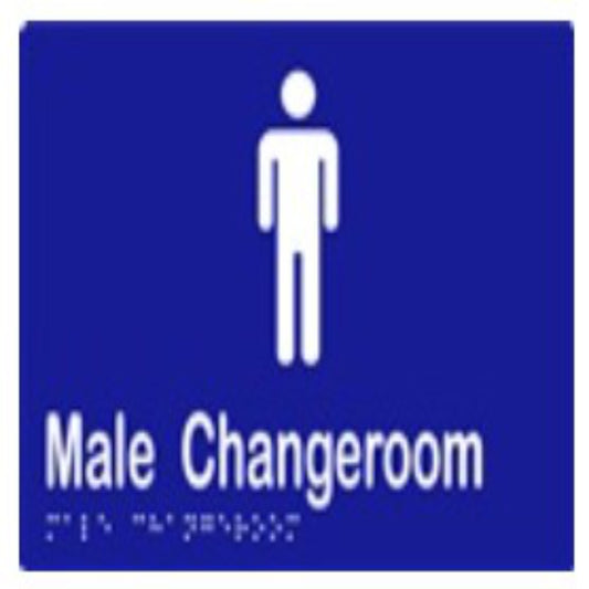 Male Changeroom Sign with Braille, Laminated Vinyl 210x150 Blue Over White in Blue