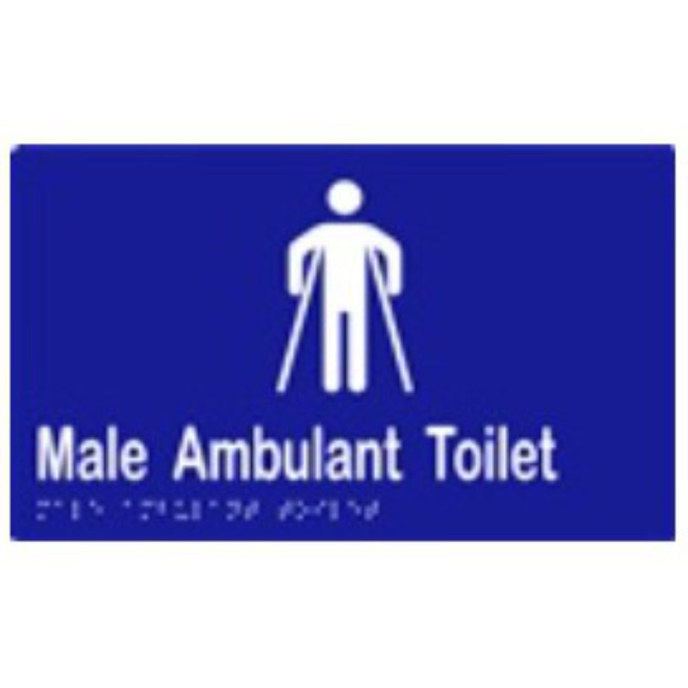 Male Ambulant Sign with Braille, Laminated Vinyl 250x150 Blue Over White in Blue