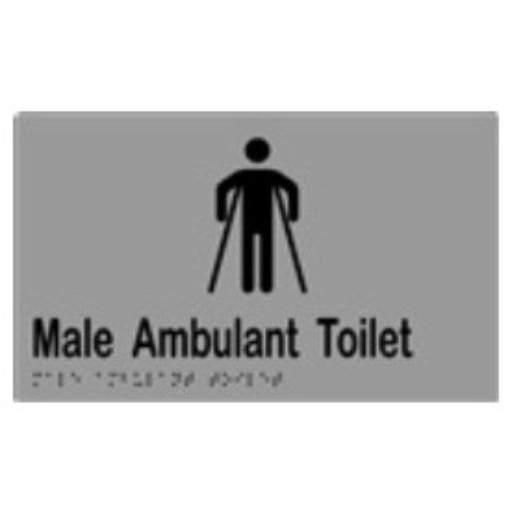 Male Ambulant Sign with Braille, Laminated Vinyl 250x150 Silver Over Black in Silver