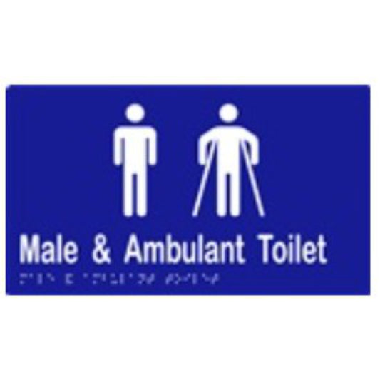 Male & Ambulant Sign with Braille, Laminated Vinyl 260x150 Blue Over White in Blue