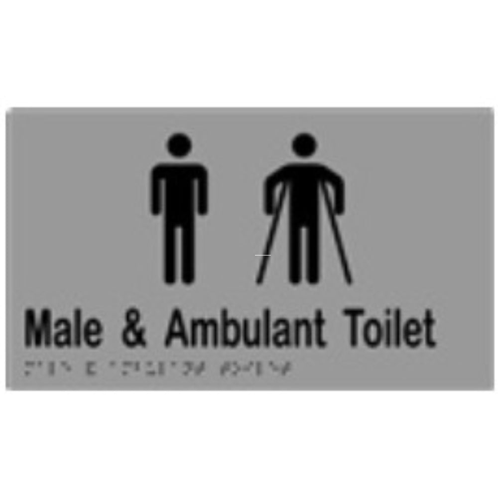 Male & Ambulant Sign with Braille, Laminated Vinyl 260x150 Silver Over Black in Silver